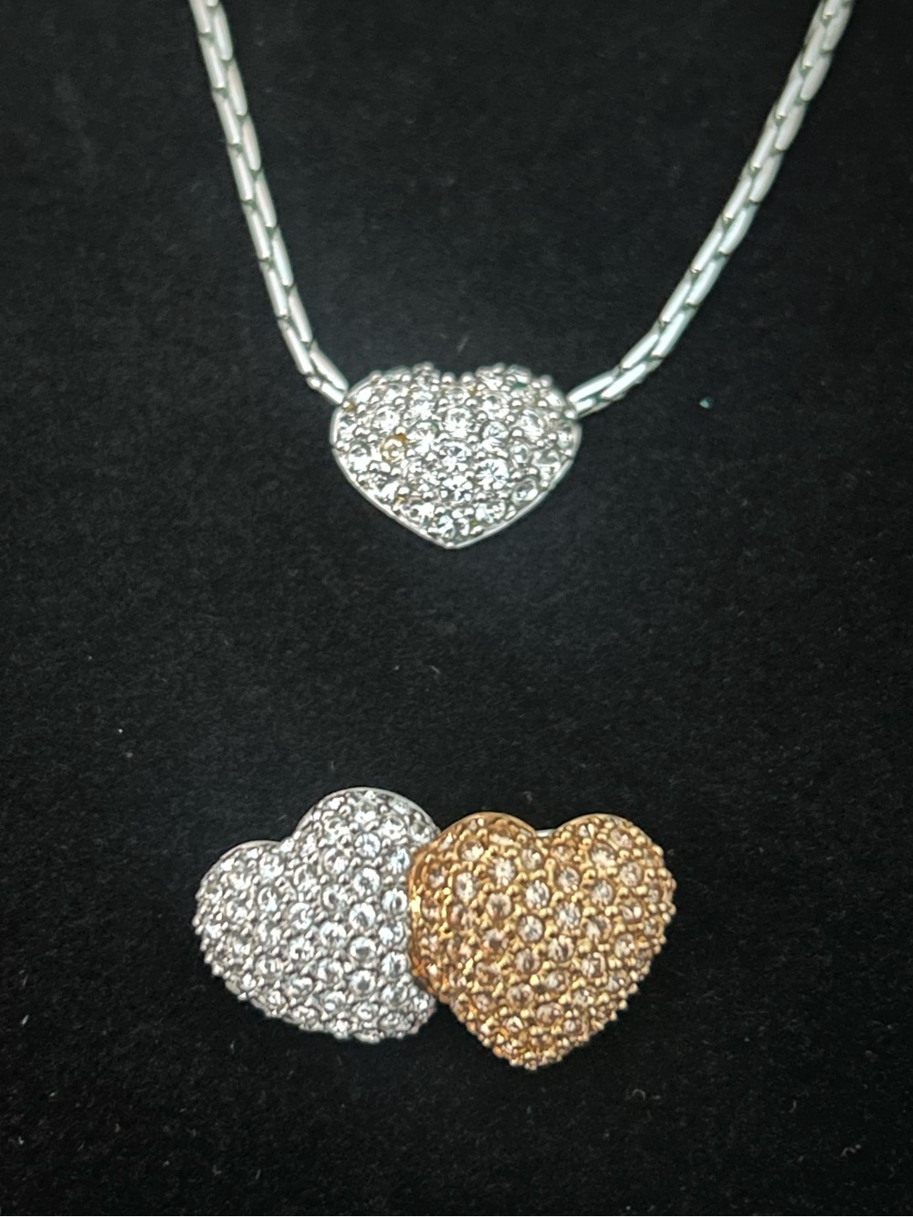 Vintage Swarovski Crystal Pavè Heart Necklace and Brooch Set